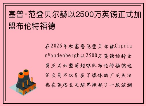 塞普·范登贝尔赫以2500万英镑正式加盟布伦特福德 塞普·范登贝尔赫以2500万英镑正式加盟布伦特福德